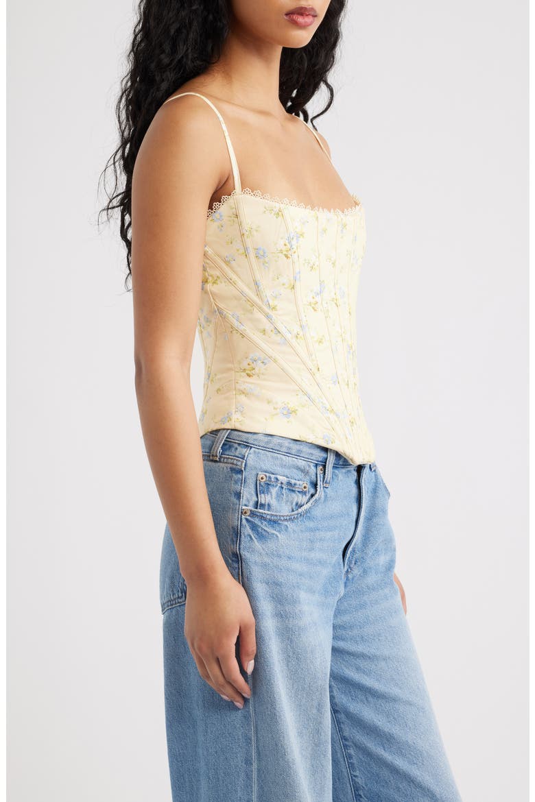 Cadie Lemon Floral Stretch Cotton Corset Top, Alternate, color, LEMON FLORAL