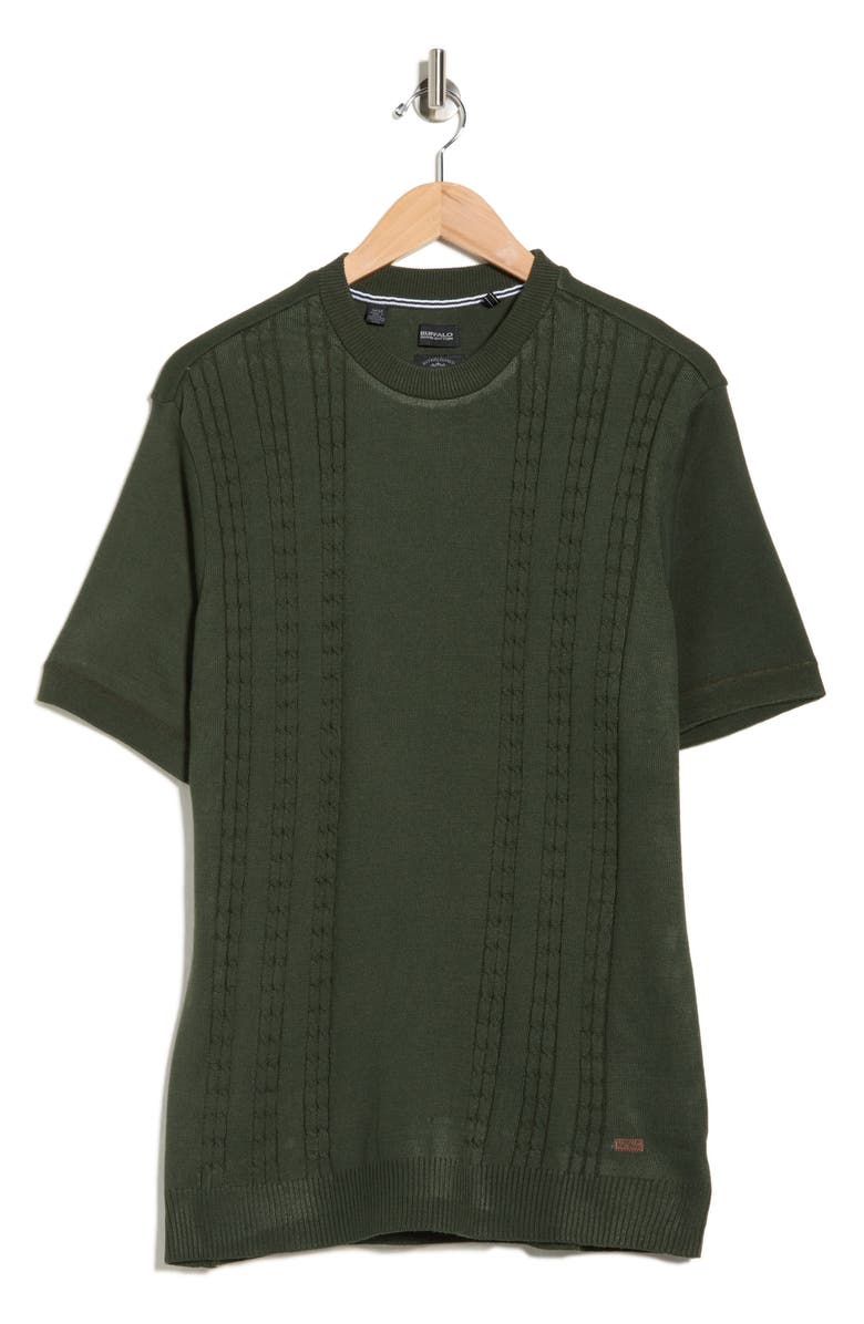 Buffalo Jeans Welburn Cable Stitch Short Sleeve Sweater, Alternate, color, Dark Green