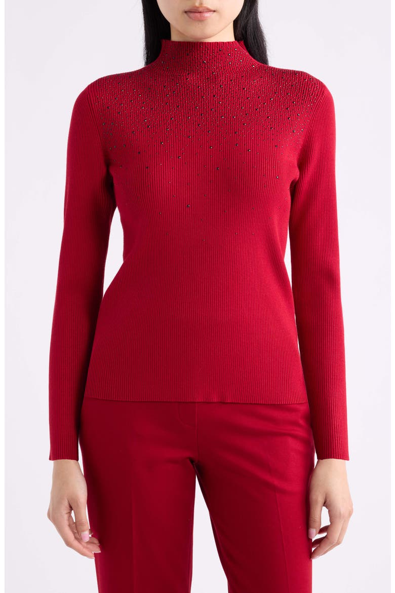 Crystal Detail Mock Neck Sweater, Main, color, VERMILLION