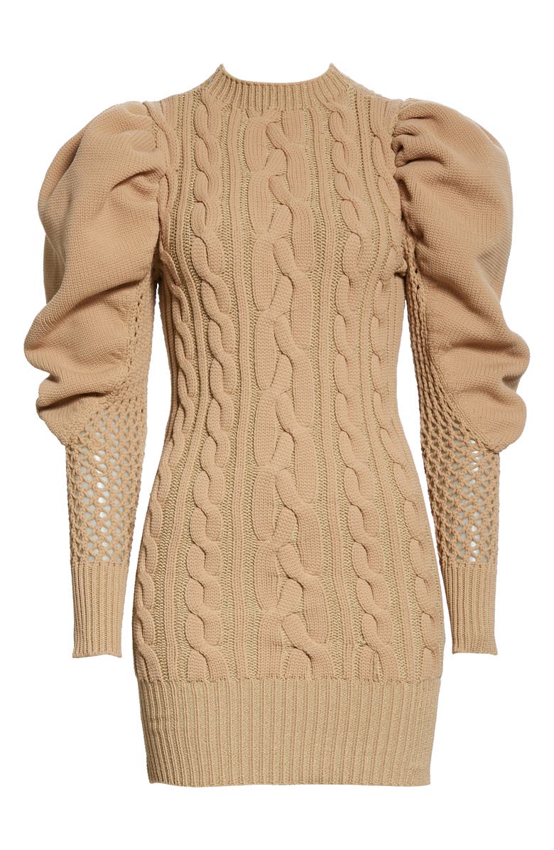 Isa Boulder Long Sleeve Mesh Back Cable Knit Sweater Dress, Alternate, color,