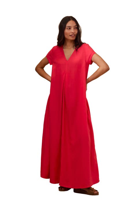 Cap Sleeve V-Neck Swing Maxi Dress