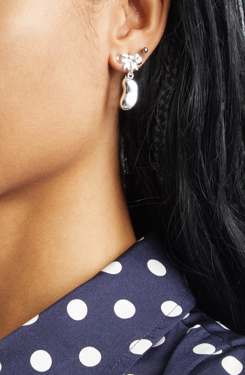 Sandy Liang Bow Fava Drop Earrings, Alternate, color, Silver