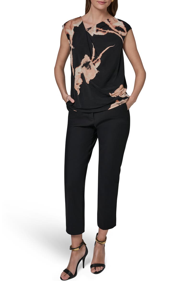 Floral Asymmetric Neck Top, Alternate, color, BLACK MULTI
