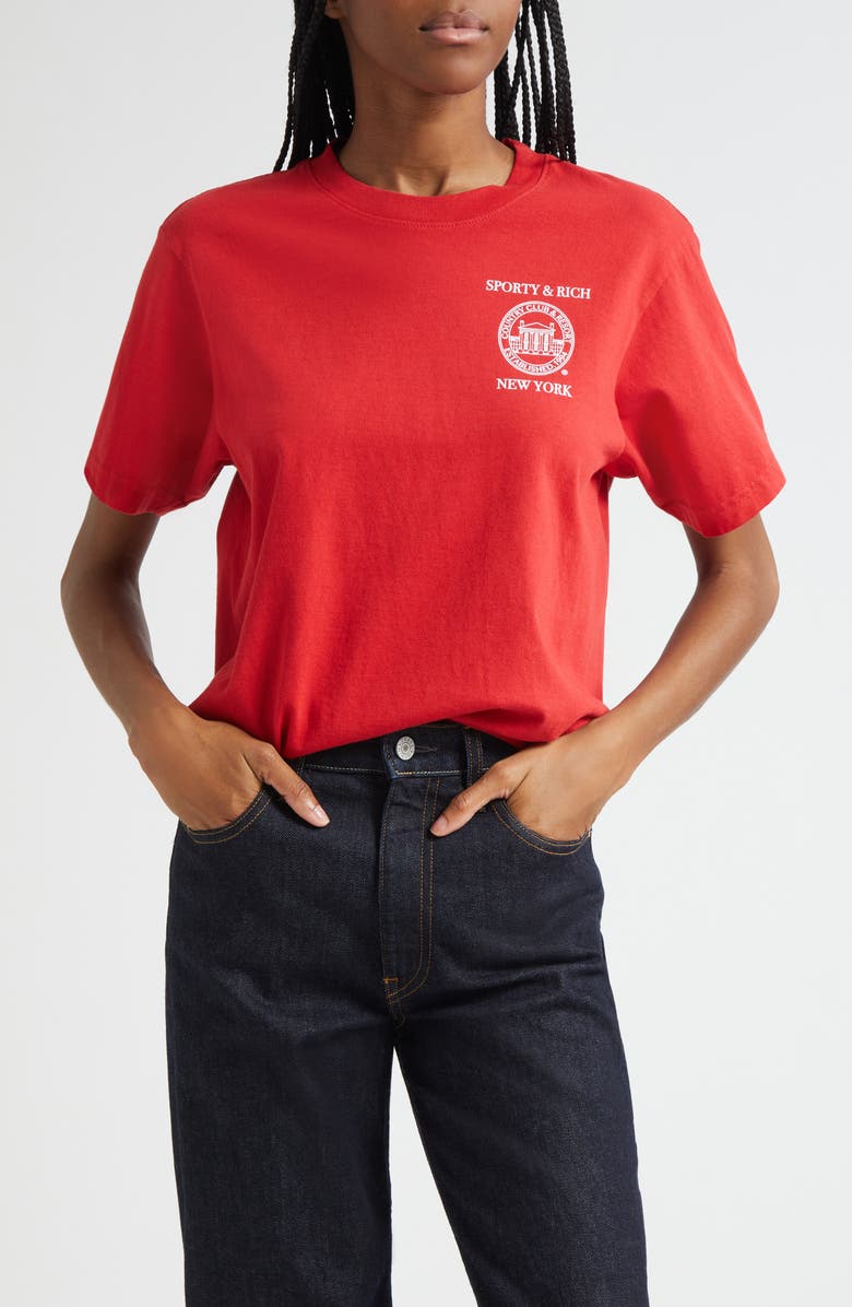 Sporty & Rich NY Resort Cotton Graphic T-Shirt, Main, color, Ruby