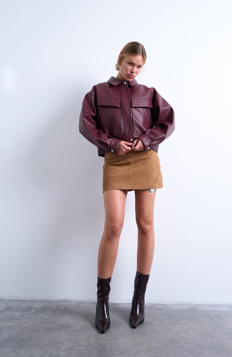 Topshop Bubble Boxy Faux Leather Jacket, Alternate, color, Burgundy