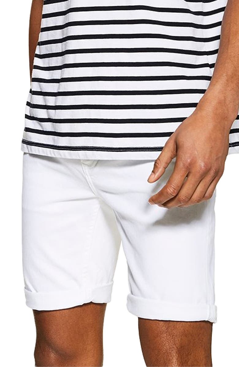 Topman Samuel Stretch Skinny Denim Shorts, Main, color, 