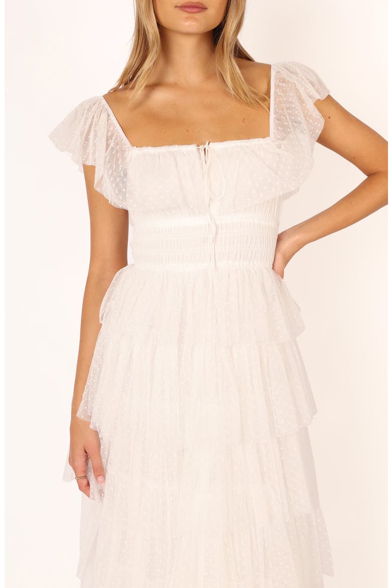 Belle Swiss Dot Tulle Tiered Maxi Dress, Alternate, color, OFF WHITE