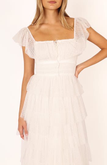 Belle Swiss Dot Tulle Tiered Maxi Dress