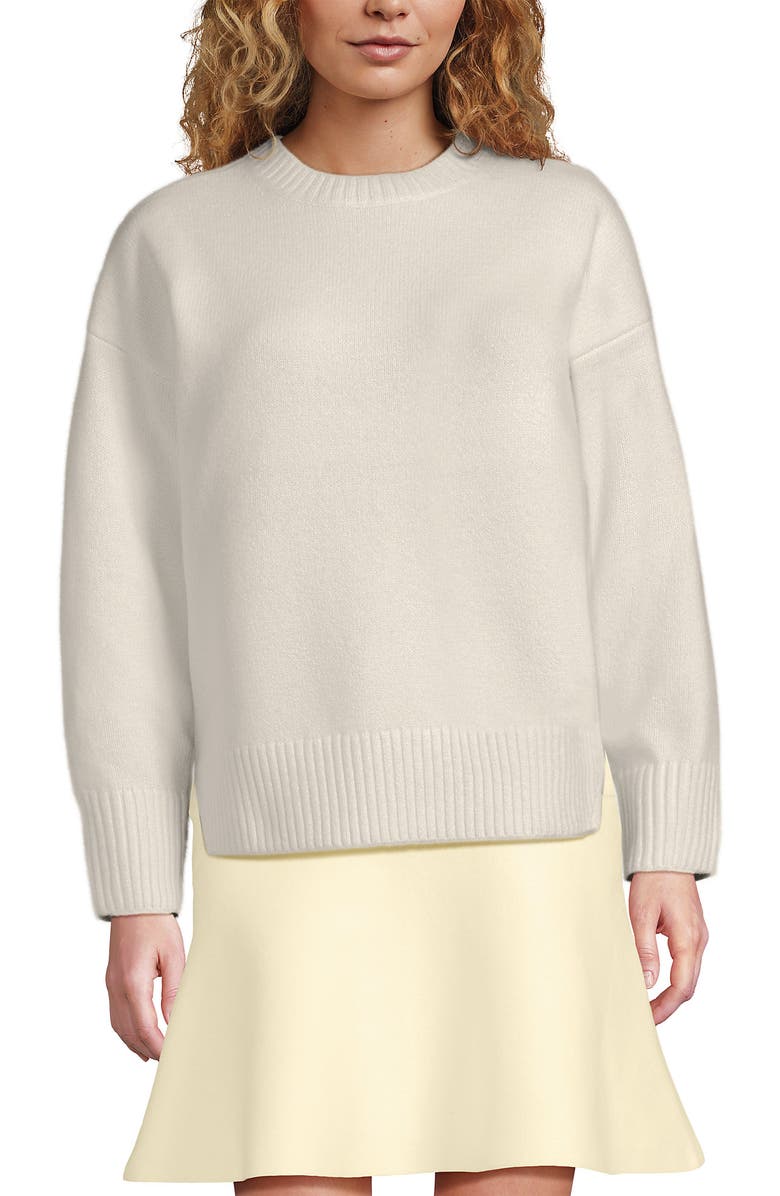 Lands' End Ultrasoft Crew Neck Hi Low Hem Tunic Sweater, Main, color, Fresh Ivory