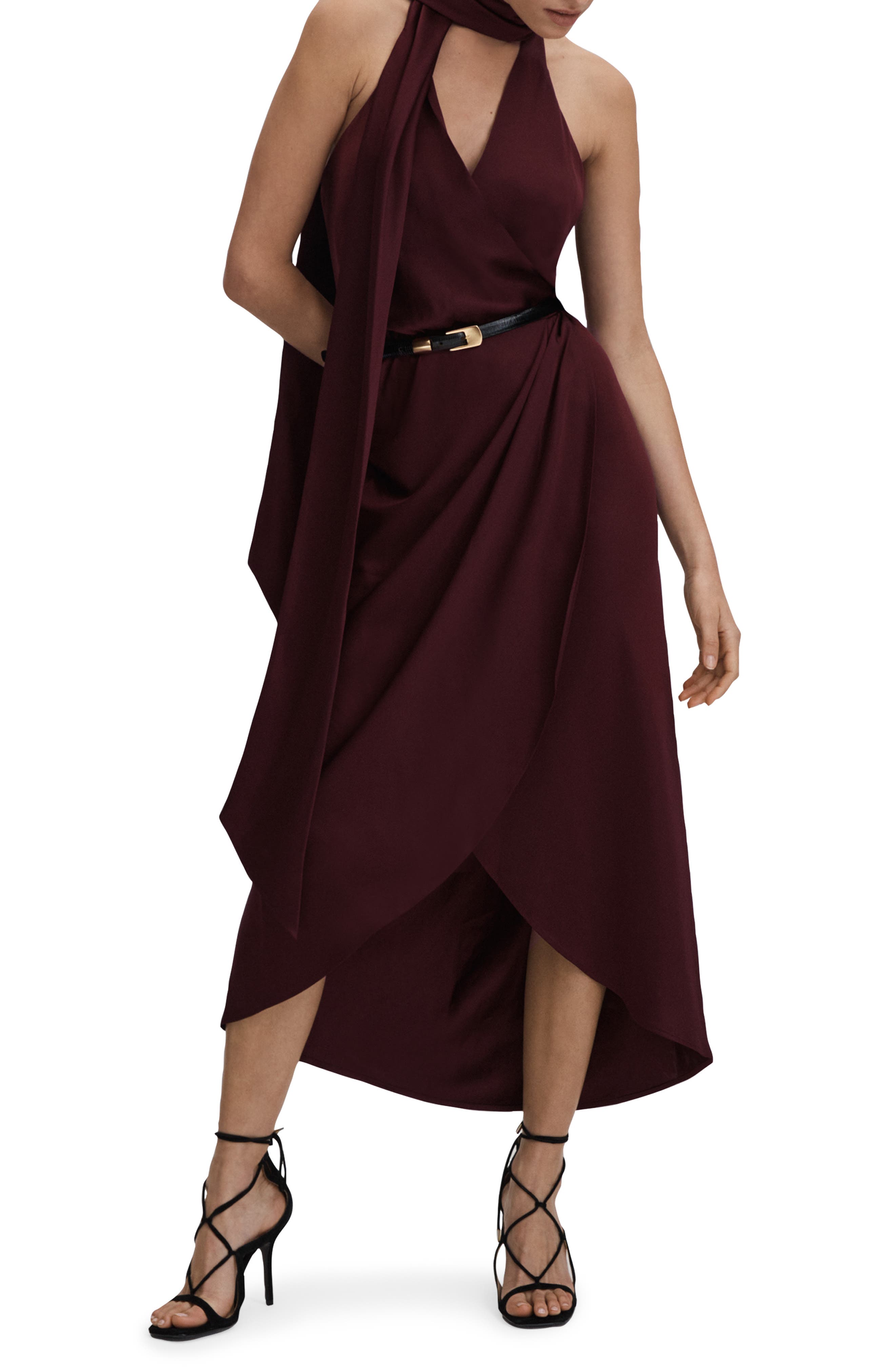 Reiss Tayla Drape Satin Dress