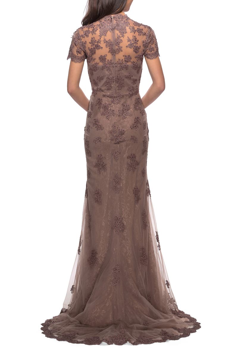 La Femme Beaded Lace A-Line Gown, Alternate, color,