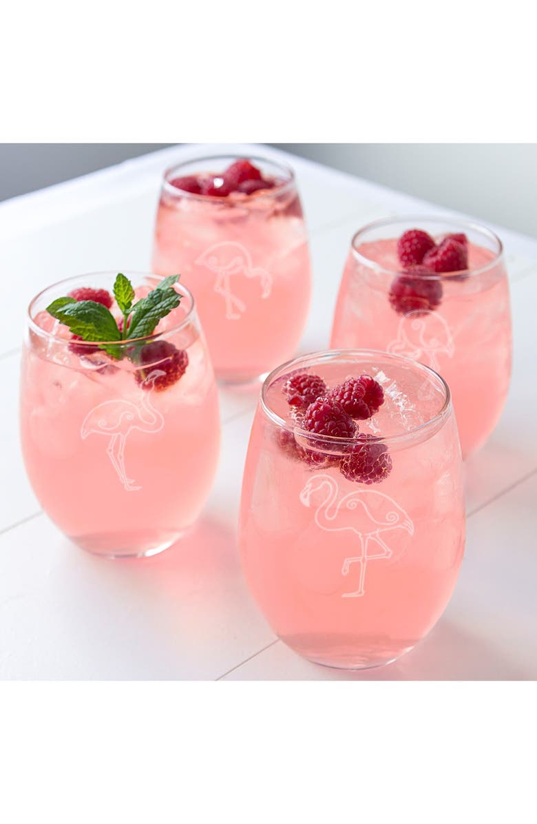 Cathy's Concepts Theme Etched Set of 4 Stemless Wine Glasses, Main, color,