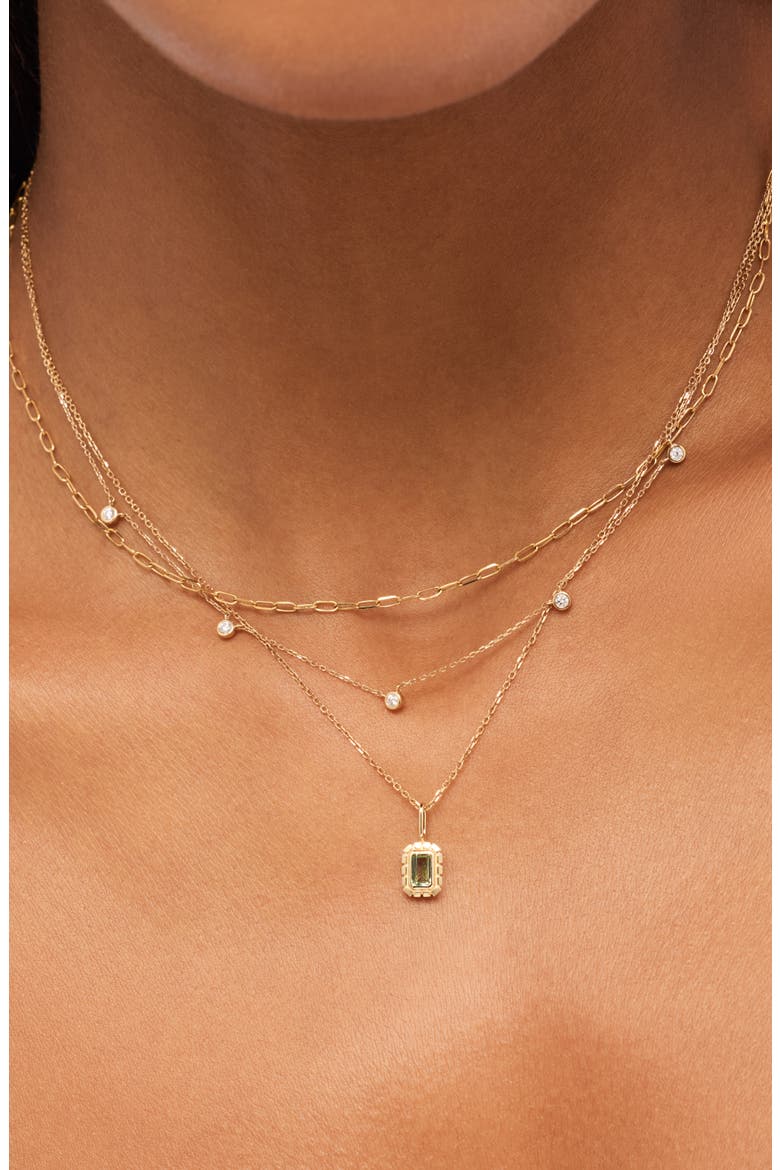Solid Yellow Gold - Heirloom Charm Necklace, Alternate, color, Green Saphire