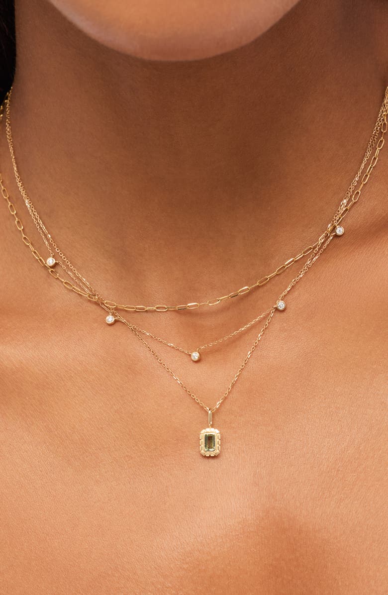 Ana Luisa Solid Yellow Gold - Heirloom Charm Necklace, Alternate, color, Green Saphire