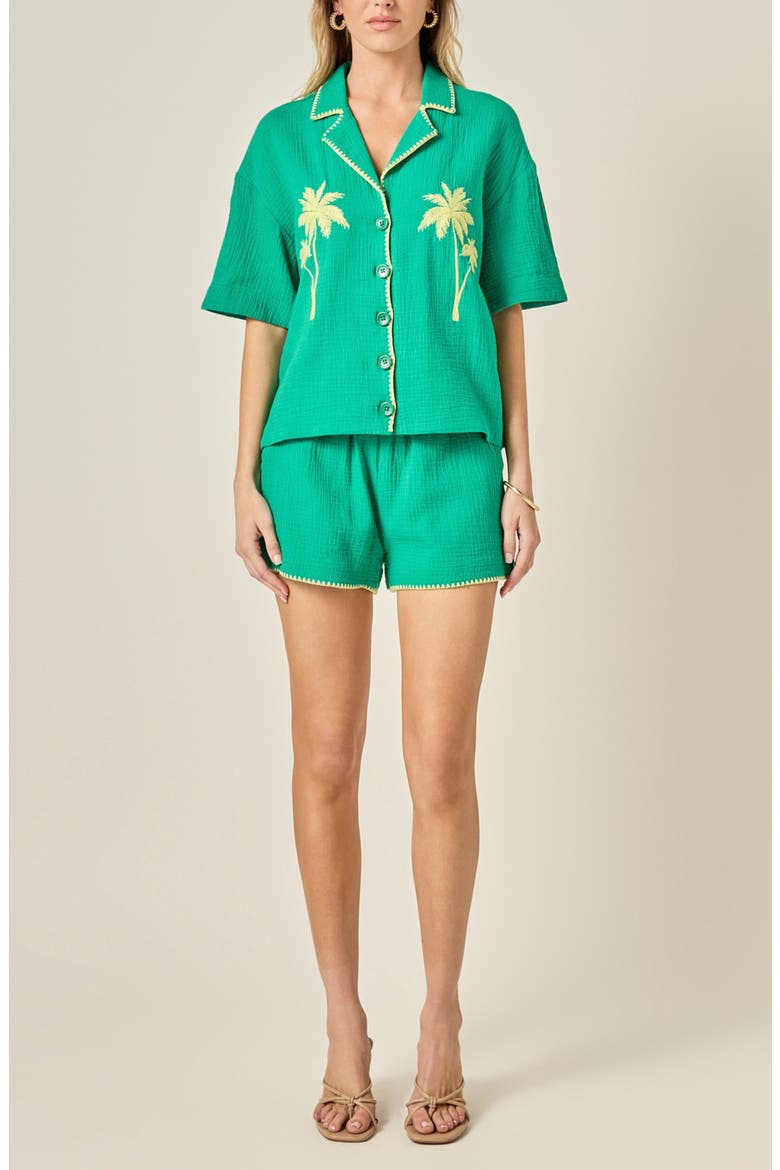 Tropical Embroidered Cotton Shorts, Alternate, color, GREEN