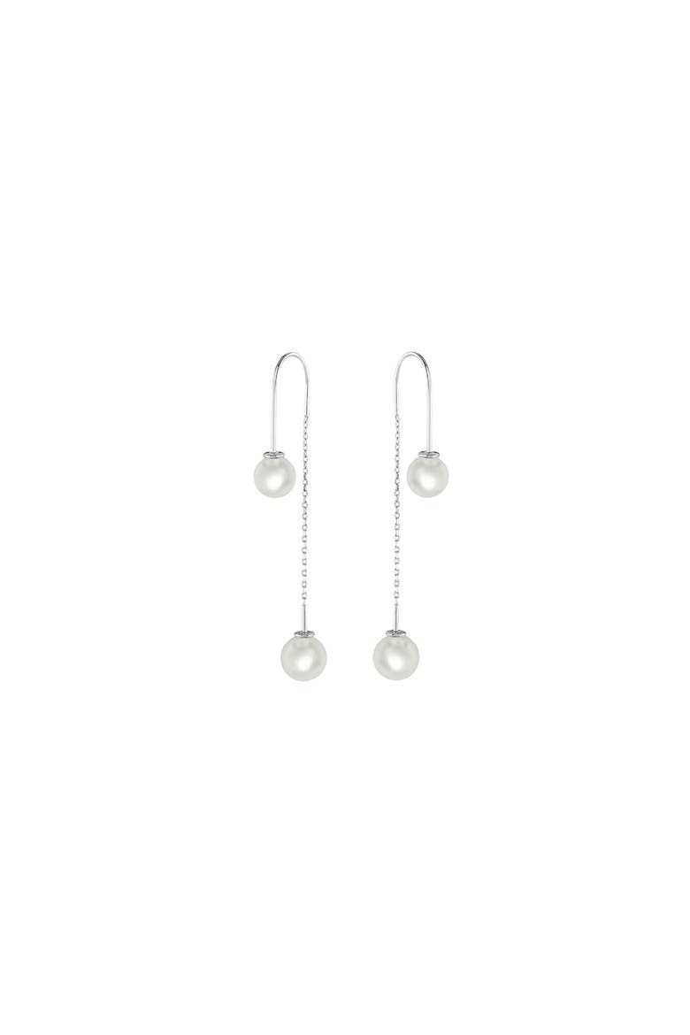 Double Pearl Earrings, Main, color, Sterling Silver
