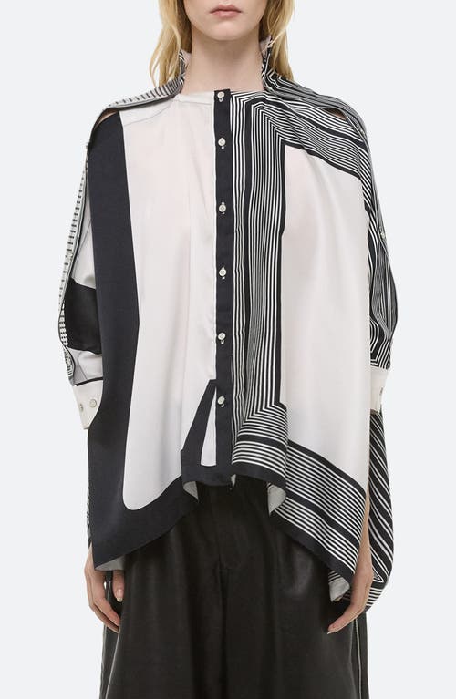 Helmut Lang Oversized Mixed Print Blouse In Gray