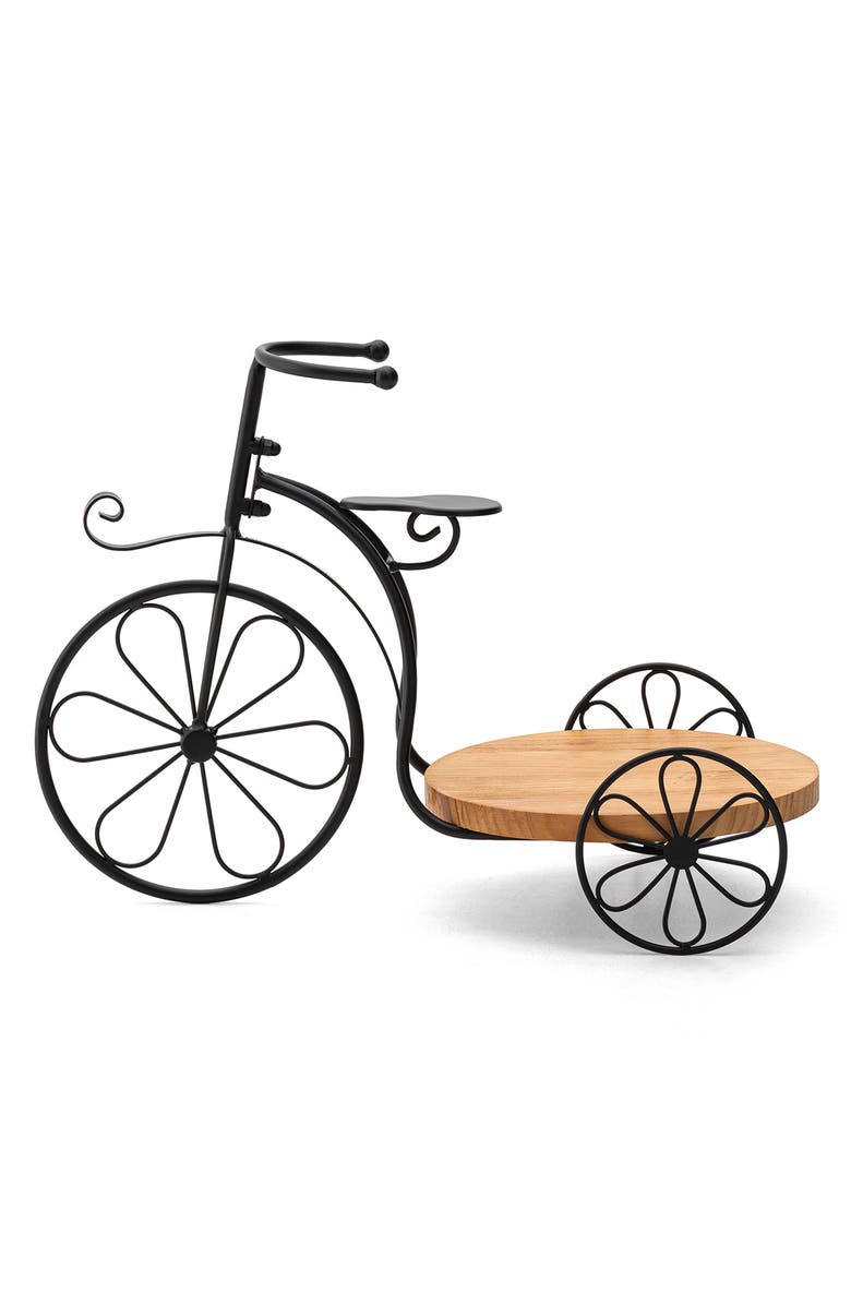 Glitzhome 18"L Solid Wood and Metal Tricycle Planter Stand with Tray, Alternate, color, Black