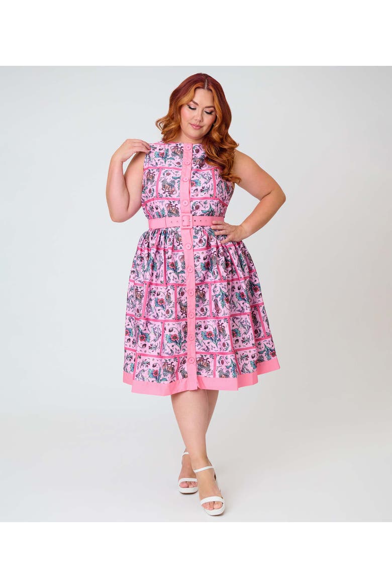 Pluse Size Sleeveless Button Swing Dress, Main, color, Pink Floral Print