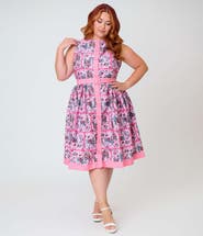 Unique Vintage Pluse Size Sleeveless Button Swing Dress