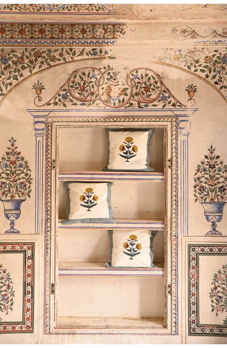 Inner Child Poppy Blockprint Pillow - Cover Only, Alternate, color, Blue