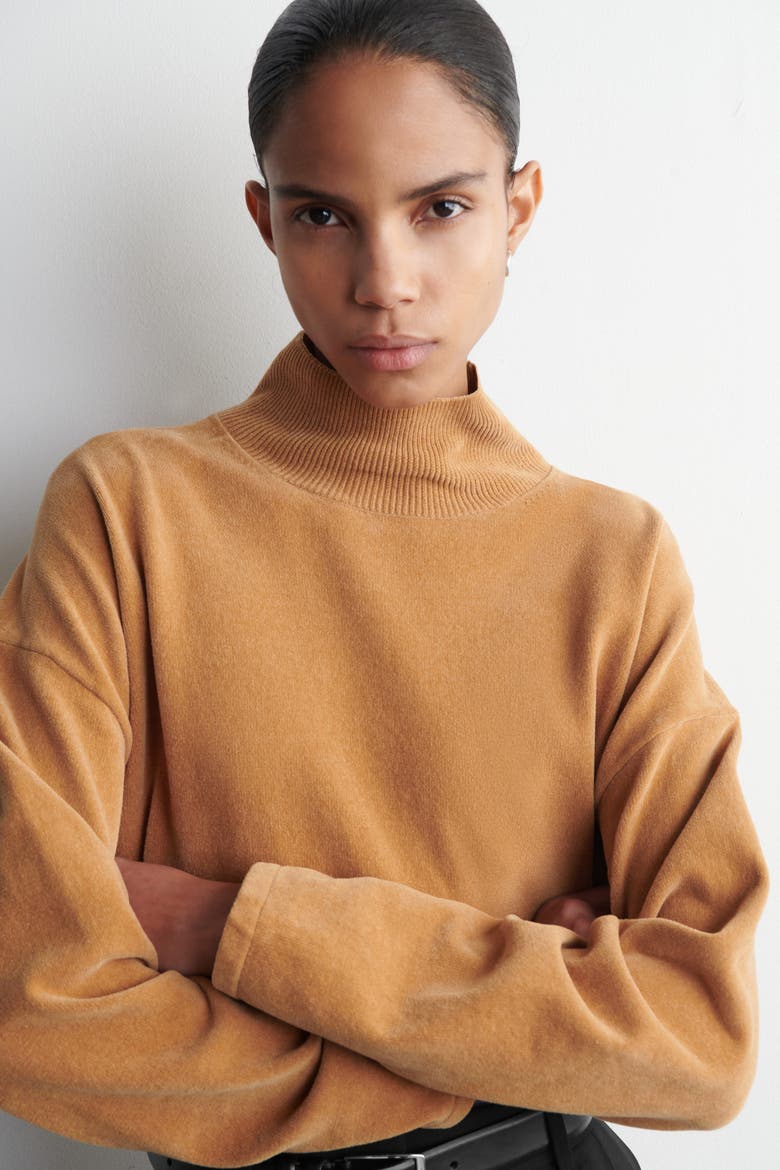 Chenille Mock-Neck Sweater, Alternate, color, CAMEL