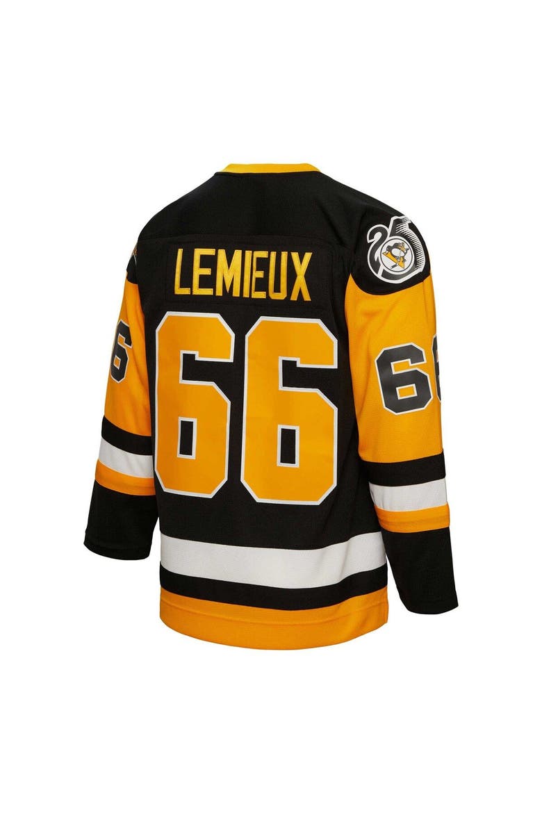 Men's Mitchell & Ness Mario Lemieux Black Pittsburgh Penguins Captain Patch 1991/92 Blue Line Player Jersey, Alternate, color, Black