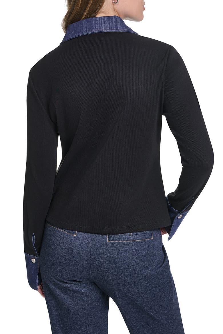 Denim Accent Knit Shirt, Alternate, color, BLACK