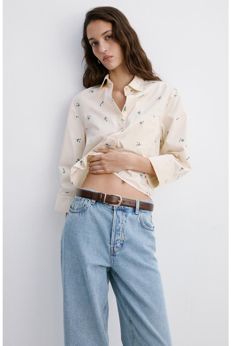 Ditsy Floral Embroidered Button-Up Cotton Shirt, Alternate, color, PASTEL YELLOW