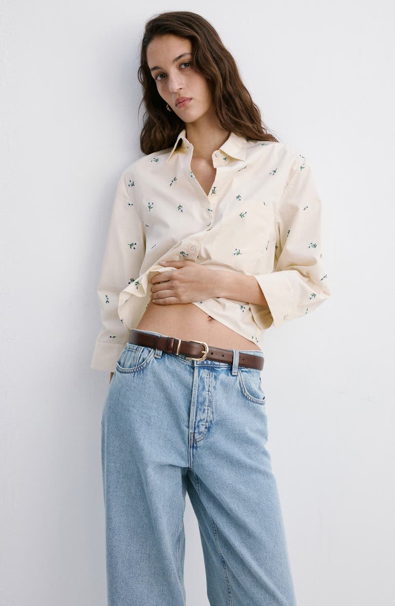 MANGO Ditsy Floral Embroidered Button-Up Cotton Shirt, Alternate, color,