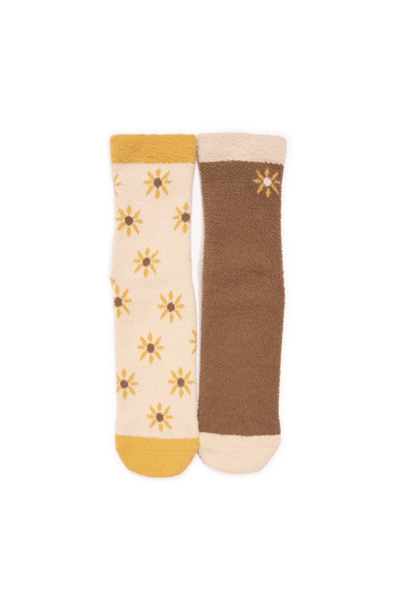 MUK LUKS Cozy Compression Gripper Crew Socks 2 Pair Pack, Main, color, Cream/Brown