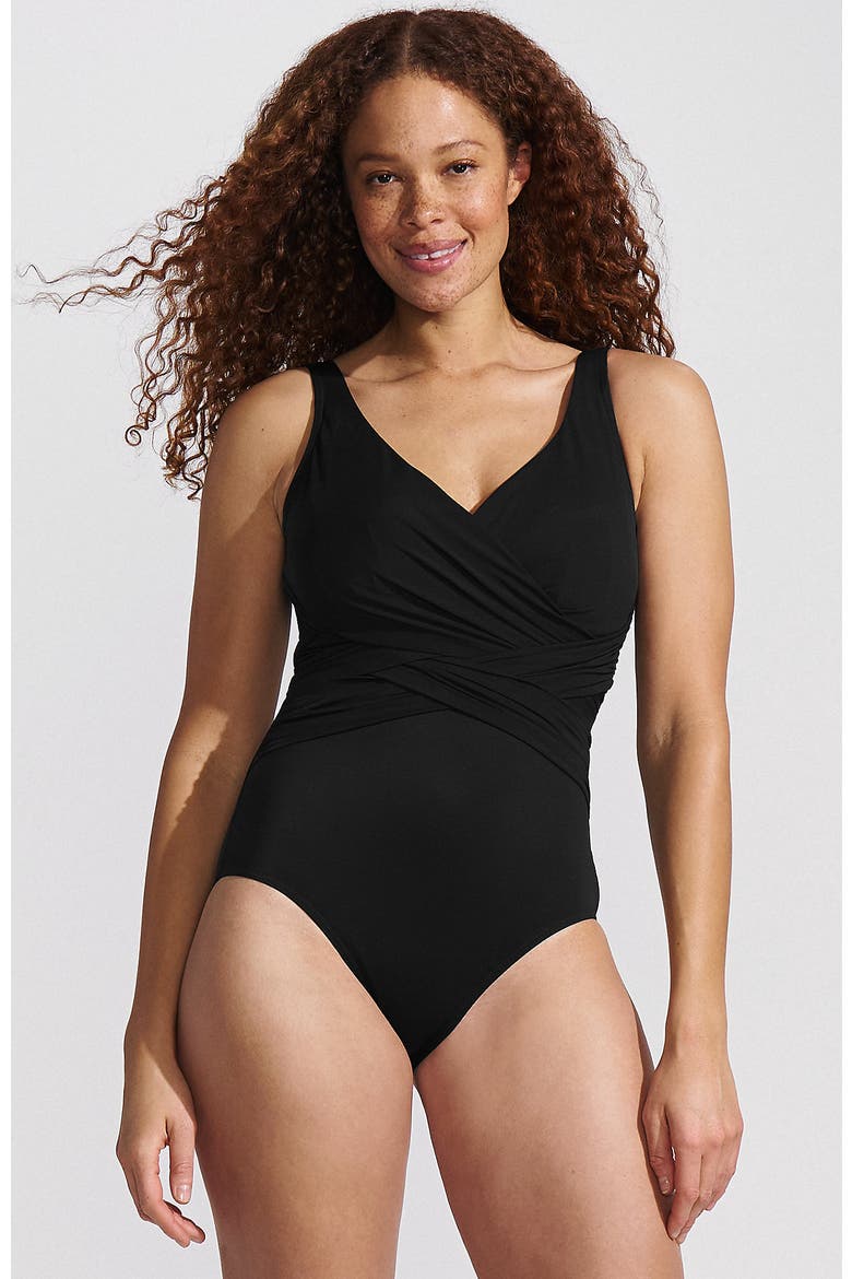 New SlenderSuit Wrap One Piece Swimsuit, Main, color, Black