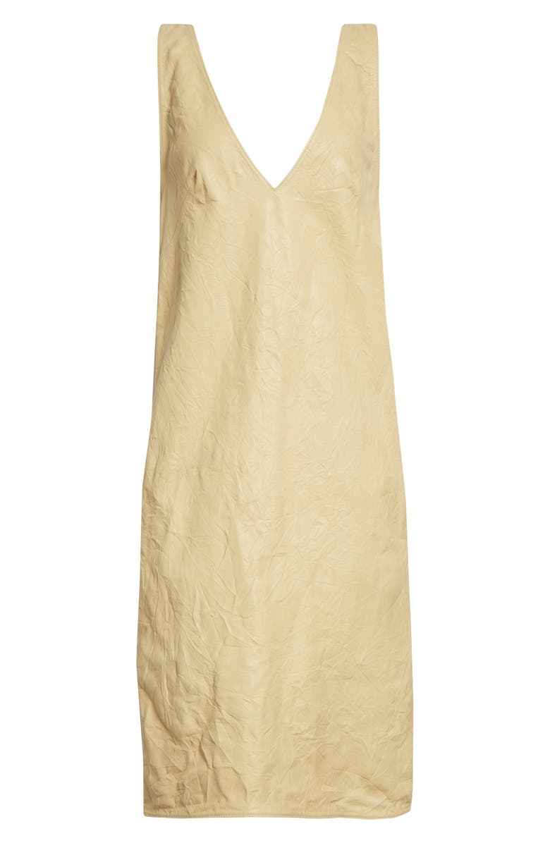 TOTEME Crinkled Leather Shift Dress, Alternate, color, Champagne