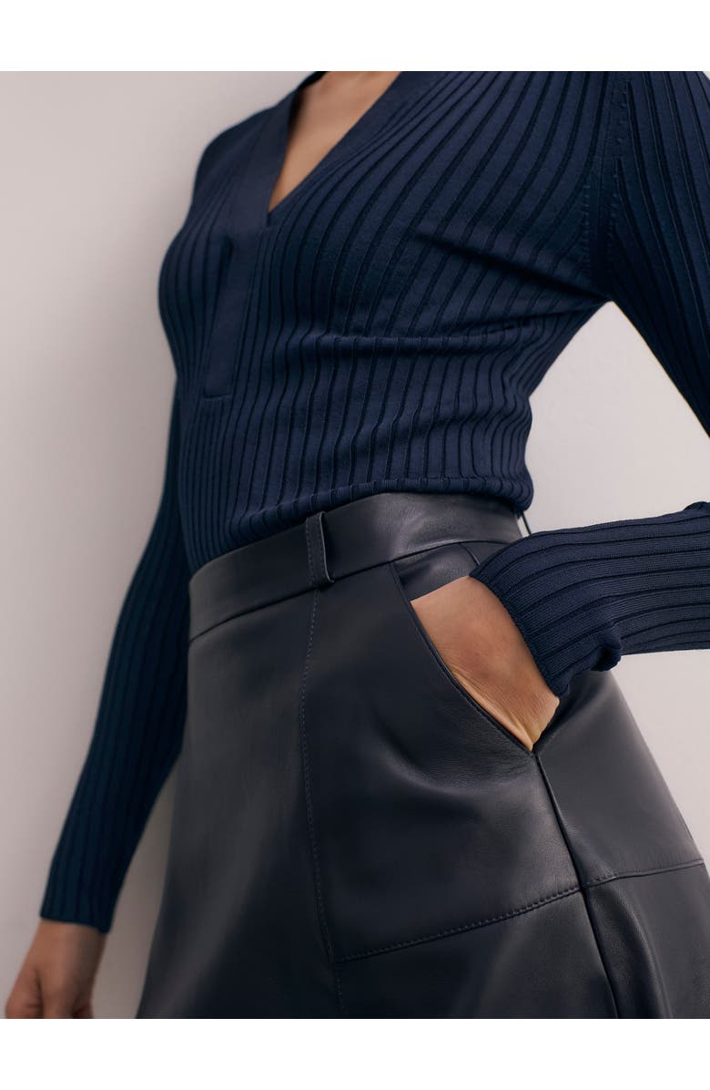 The Fold Andalo Leather Skirt, Alternate, color, Navy