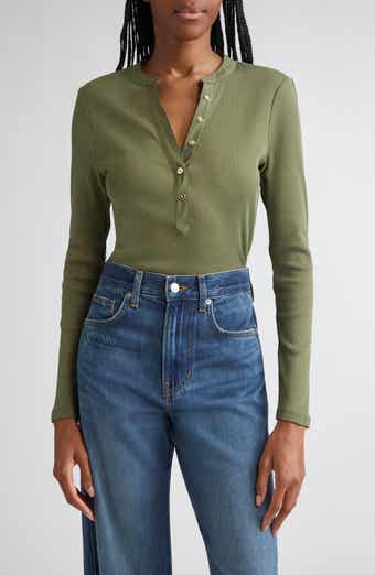 Veronica Beard Jocelyn Rib Stretch Cotton Henley Top