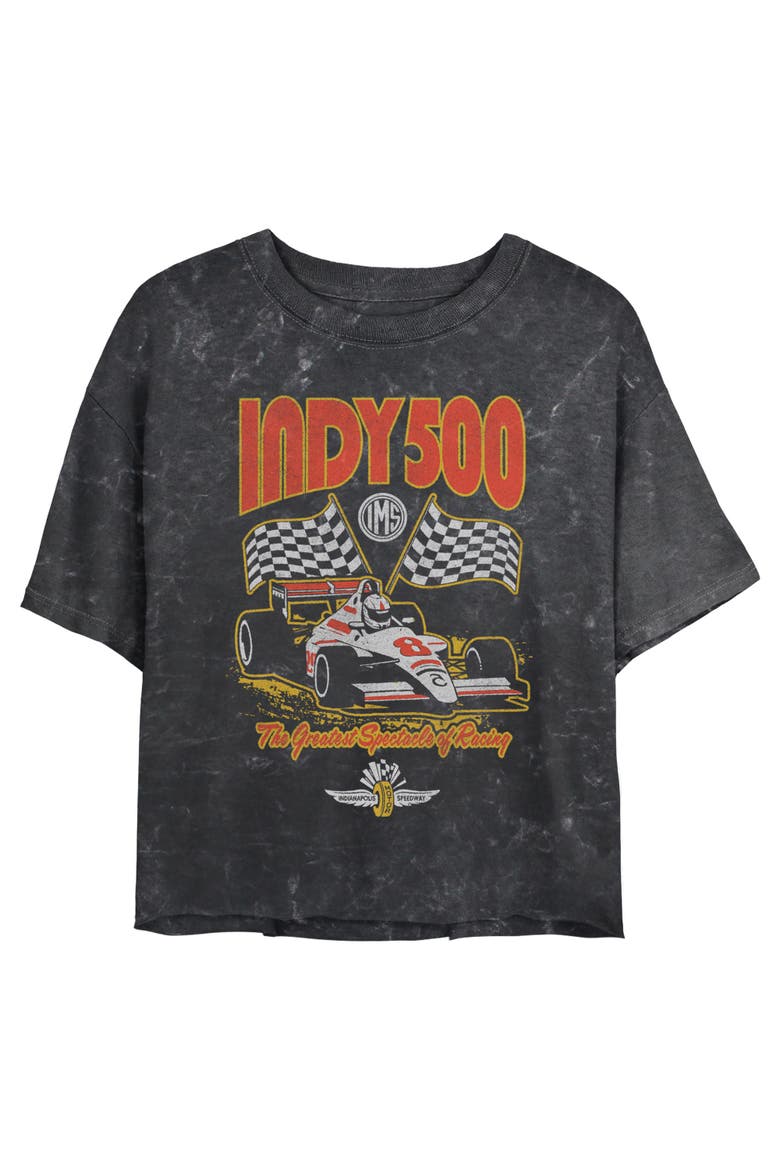 Junior's Indy 500 Greatest Racing Flags  Graphic T-Shirt, Main, color, Black
