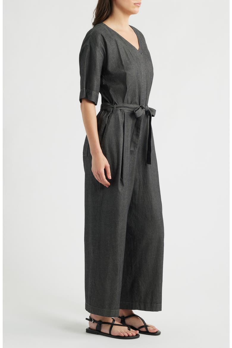 Wide Leg Organic Cotton Twill Jumpsuit, Alternate, color, BLACK