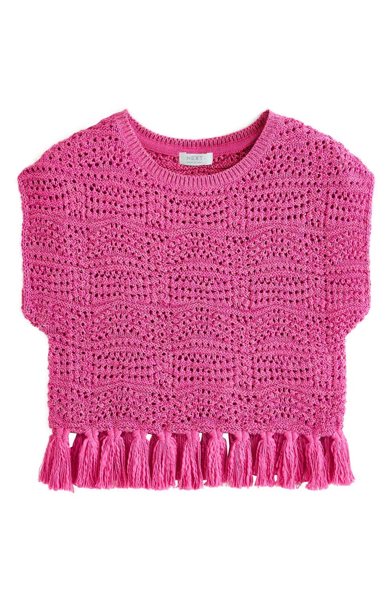 NEXT Kids' Open Stitch Tassel Trim Sweater, Main, color, Pink