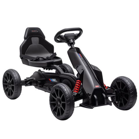 Kids Pedal Go Kart, Adjustable Seat, Swing Axle, Handbrake, EVA Wheels, Black