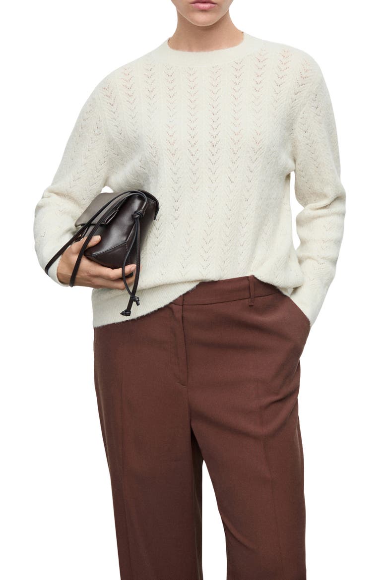 Metallic Pointelle Cable Knit Sweater, Main, color, ECRU