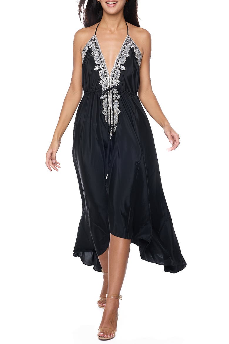 Embellished Halter Dress, Main, color, BLACK