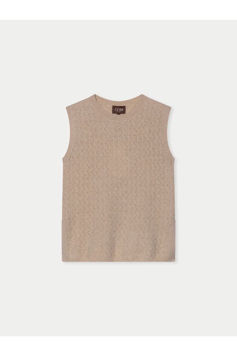 Ajour Knit Crewneck Cashmere Vest, Main, color, beige