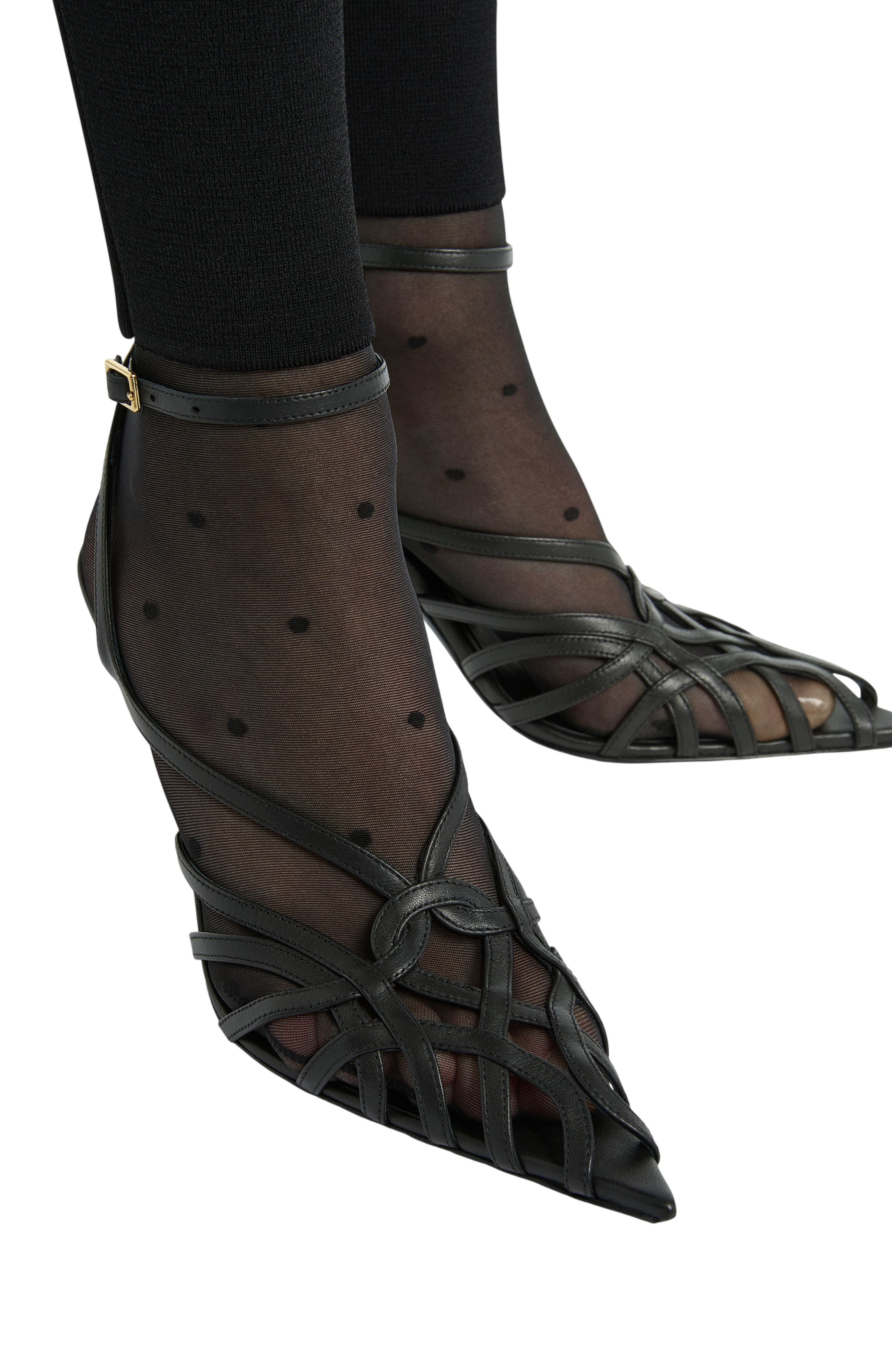 Smooth Leather Cage Sandals, Alternate, color, black