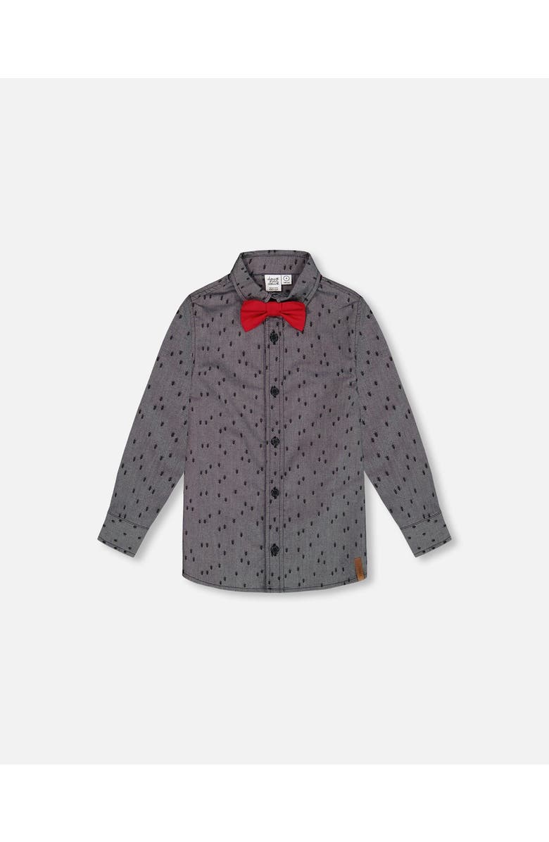 Deux par Deux Baby Boy's Printed Pine Chambray Shirt With Bow Tie Gray, Main, color,