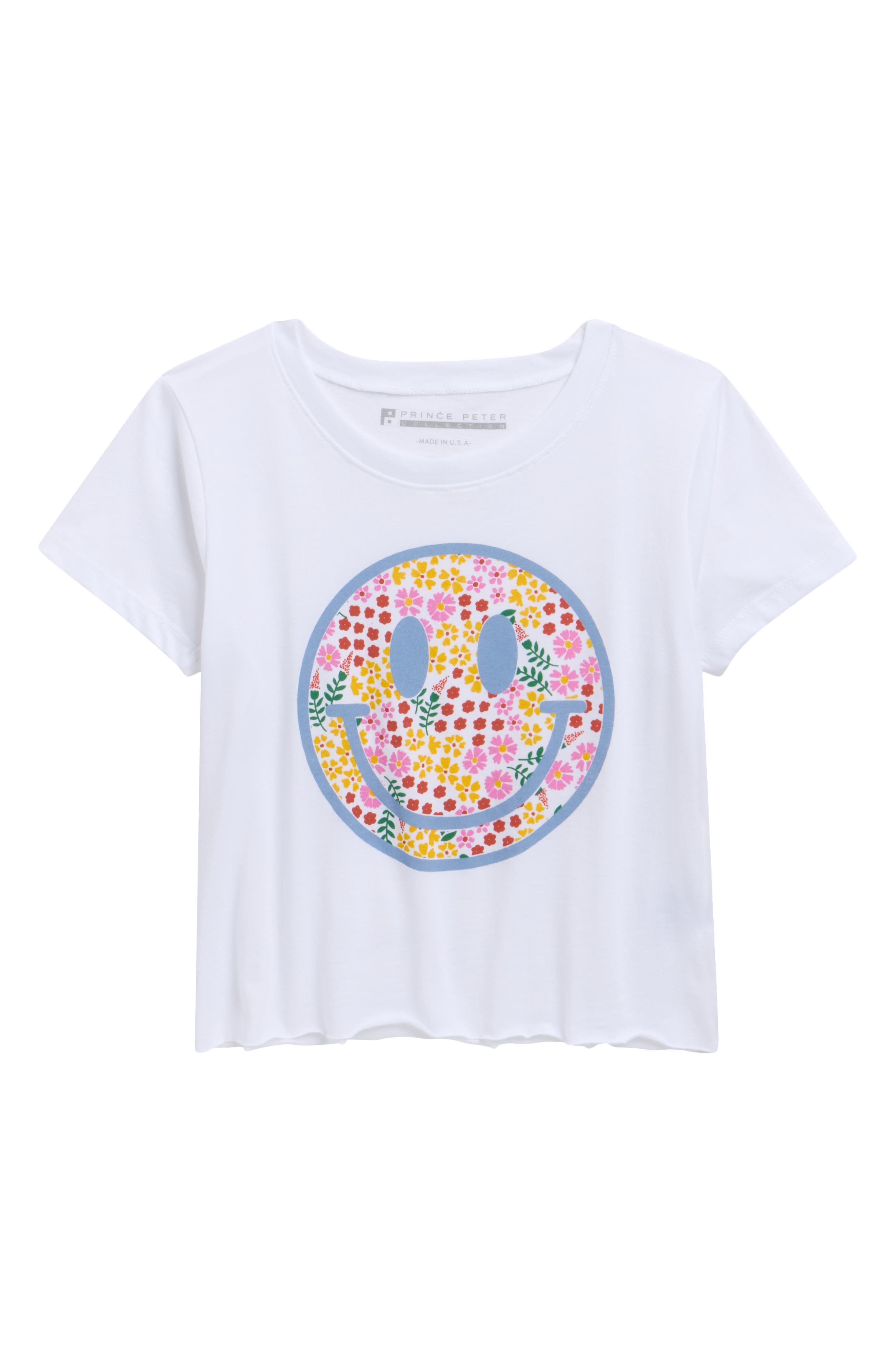 Prince Peter Kids' Bright Smiley Crop Graphic T-Shirt