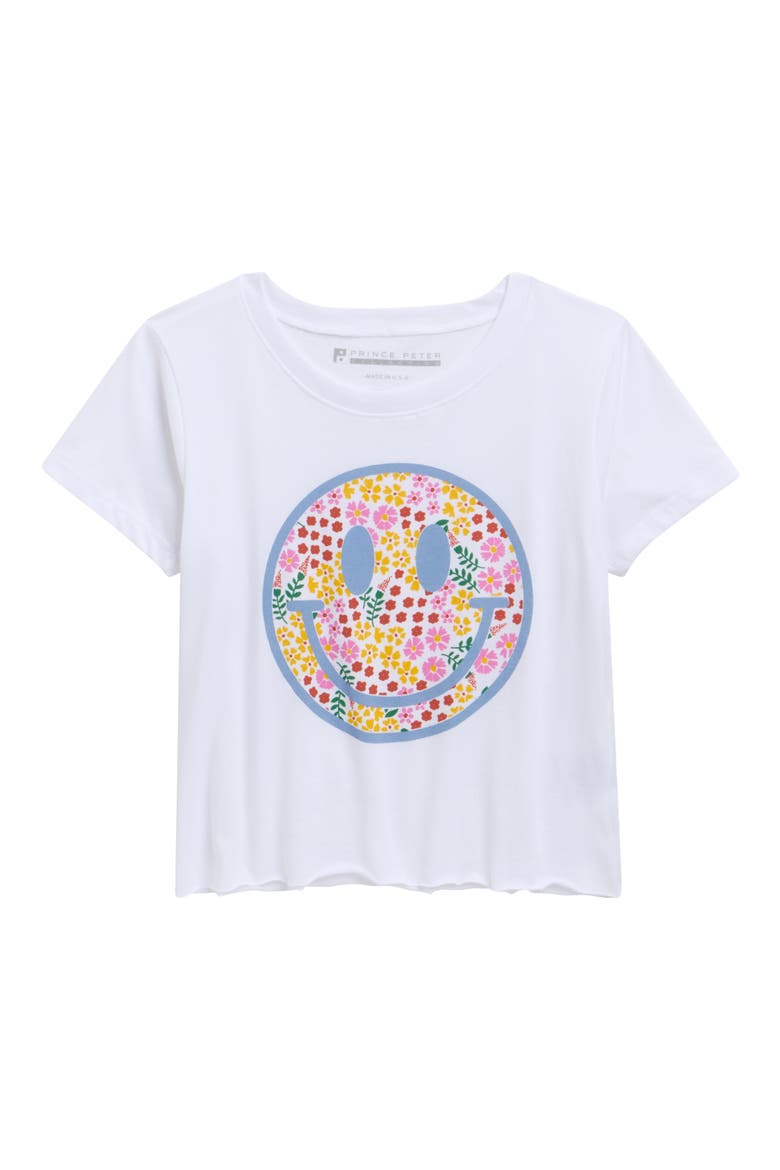 Kids' Bright Smiley Crop Graphic T-Shirt, Main, color, WHITE