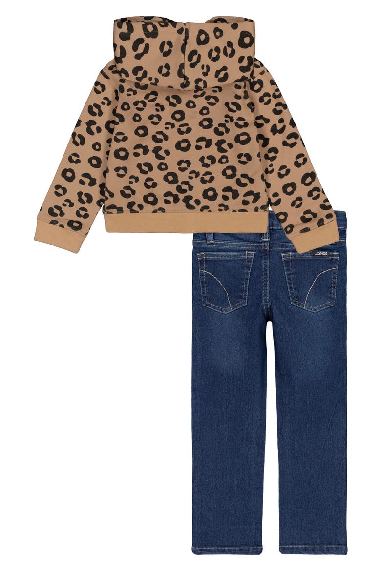 Full Zip Hoodie & Straight Leg Jeans Set, Alternate, color, LEOPARD
