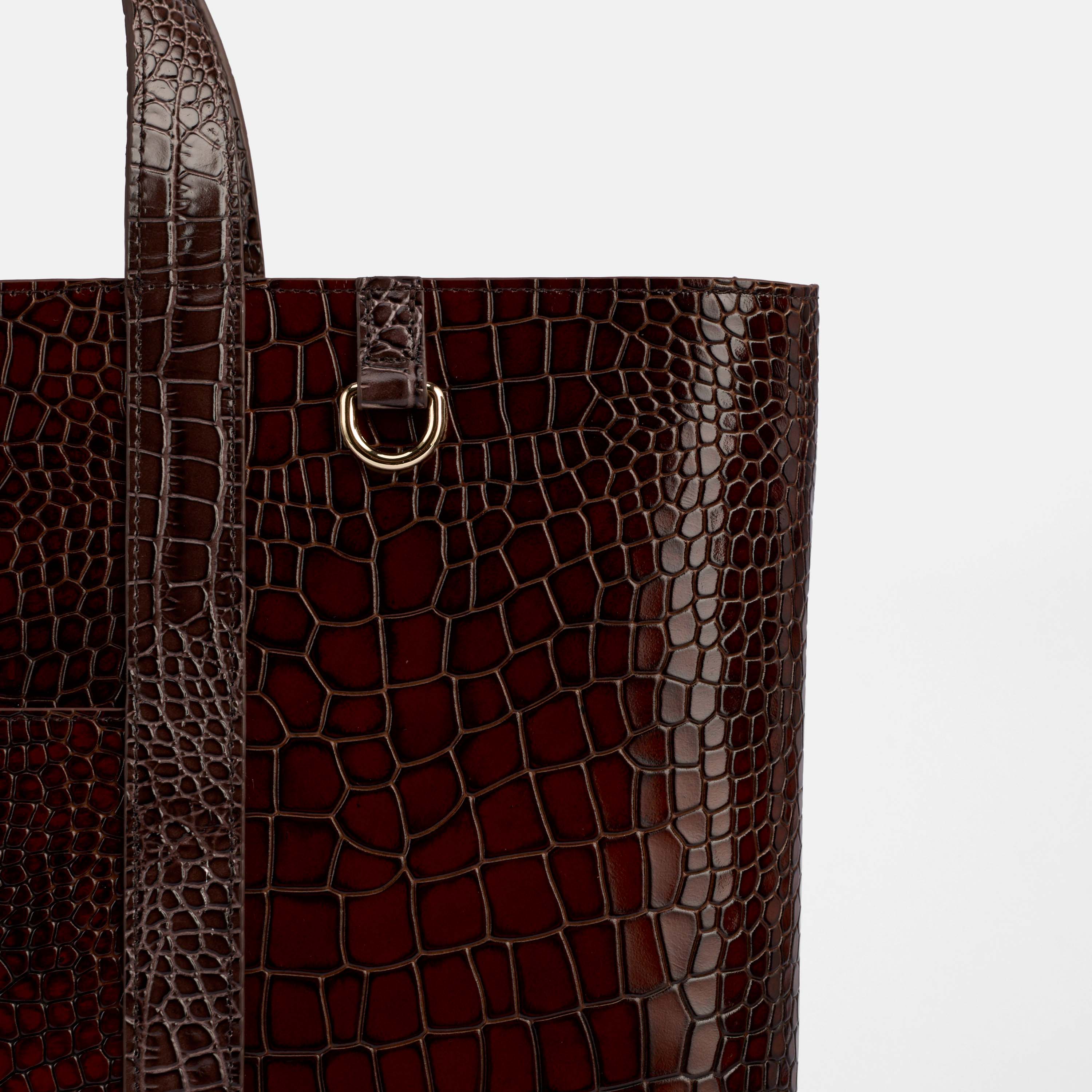 Croc-embossed Leather Tote, Alternate, color, Brown Crocskin