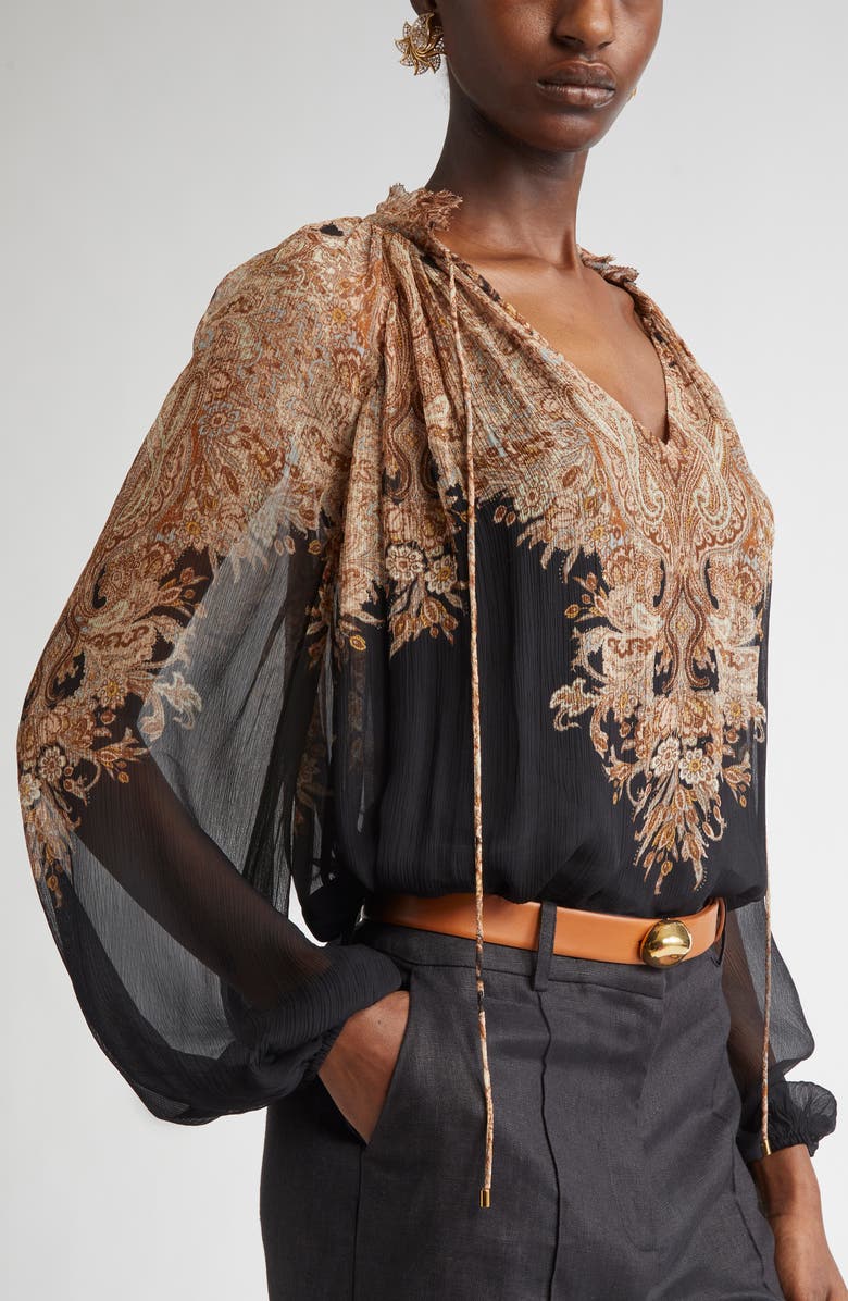 Zimmermann Dawning Placed Paisley Peasant Top, Alternate, color,