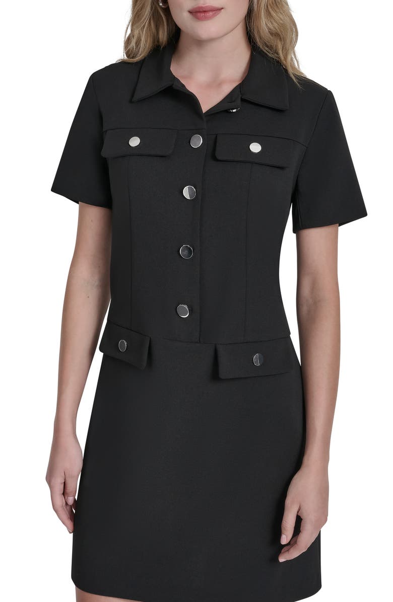 DKNY Short Sleeve Shirtdress, Alternate, color, Black